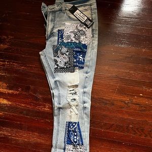 Rockstar original bandana print jeans ripped at the knee